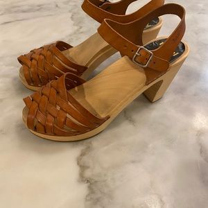 Swedish Hasbeens braided leather Sky High sandals size 39